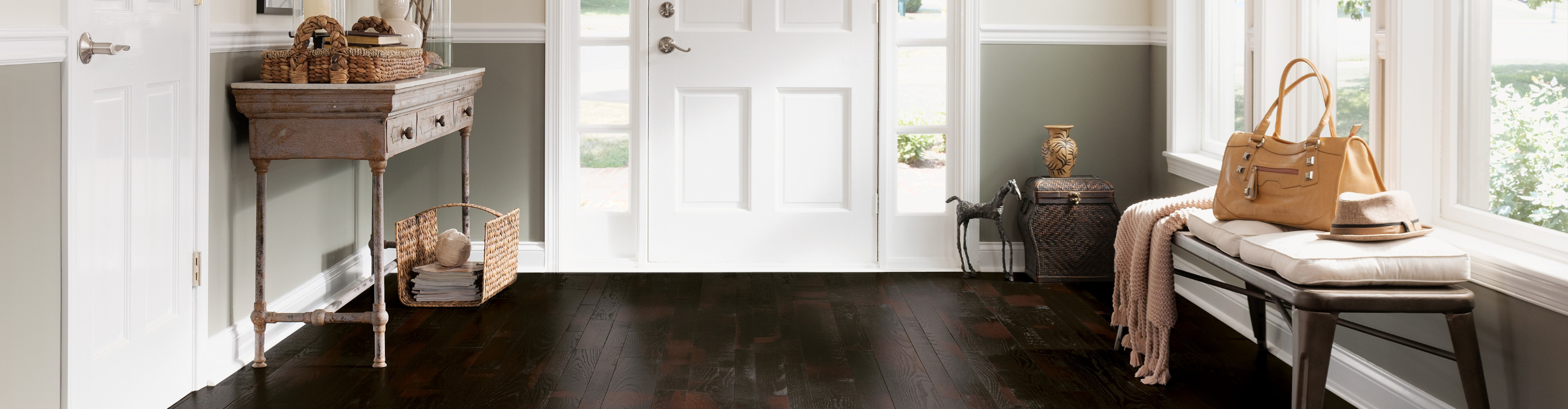 dark hardwood flooring in entryway